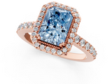 Rose gold Fancy Blue Radiant  Cut Halo Diamond Ring with Pave Band and Four-Prong Setting_25