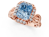 Rose gold Fancy Blue Radiant  Cut Halo Diamond Ring with Scrollwork Band and Four-Prong Setting_57
