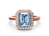 Rose gold Fancy Blue Radiant Cut Halo Diamond Ring with Solitaire Band and Prong Setting