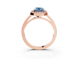 Rose gold Fancy Blue Radiant Cut Halo Diamond Ring with Solitaire Band and Prong Setting_3