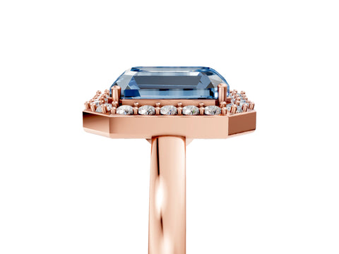 Rose gold Fancy Blue Radiant Cut Halo Diamond Ring with Solitaire Band and Prong Setting_5