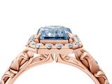 Rose gold Fancy Blue Radiant Cut Halo Diamond Solitaire with Filigree Band and Four-Prong Setting_4