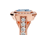 Rose gold Fancy Blue Radiant Cut Halo Diamond Split Shank Pave Ring_11