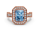 Rose gold Fancy Blue Radiant Cut Halo Diamond Split Shank Pave Ring_6