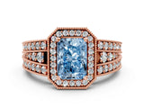 Rose gold Fancy Blue Radiant Cut Halo Diamond Split Shank Ring with Prong Setting_12