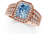 Rose gold Fancy Blue Radiant Cut Halo Diamond Split Shank Ring with Prong Setting_13