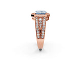 Rose gold Fancy Blue Radiant Cut Halo Diamond Split Shank Ring with Prong Setting_14