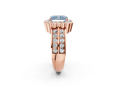 Rose gold Fancy Blue Radiant Cut Halo Diamond Split Shank Ring with Scalloped Prong Setting_2