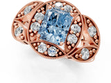 Rose gold Fancy Blue Radiant Cut Halo Milgrain Diamond Engagement Ring with Leaf Band and Four-Prong Setting_1