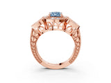 Rose gold Fancy Blue Radiant Cut Halo Milgrain Diamond Engagement Ring with Leaf Band and Four-Prong Setting_3