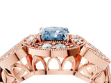 Rose gold Fancy Blue Radiant Cut Halo Milgrain Diamond Engagement Ring with Leaf Band and Four-Prong Setting_4