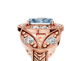 Rose gold Fancy Blue Radiant Cut Halo Milgrain Diamond Engagement Ring with Leaf Band and Four-Prong Setting_5