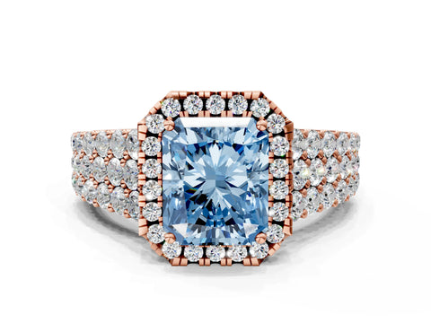 Rose gold Fancy Blue Radiant Cut Halo Pavé Diamond Engagement Ring with Split Shank and Four-Prong Setting_3