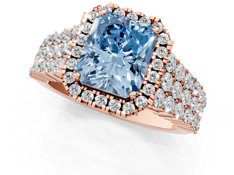 Rose gold Fancy Blue Radiant Cut Halo Pavé Diamond Engagement Ring with Split Shank and Four-Prong Setting_4