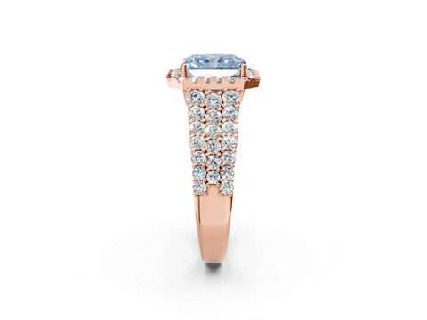 Rose gold Fancy Blue Radiant Cut Halo Pavé Diamond Engagement Ring with Split Shank and Four-Prong Setting_5