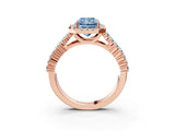 Rose gold Fancy Blue Radiant Cut Halo Pavé Diamond Engagement Ring with Split Shank and Four-Prong Setting_6