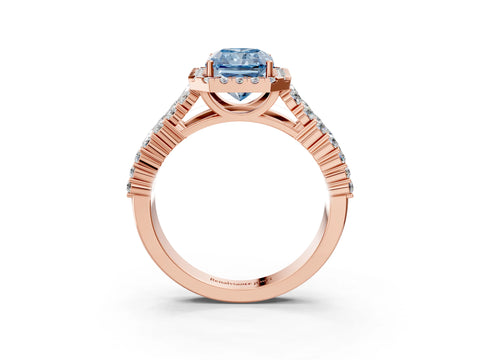 Rose gold Fancy Blue Radiant Cut Halo Pavé Diamond Engagement Ring with Split Shank and Four-Prong Setting_6