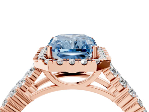 Rose gold Fancy Blue Radiant Cut Halo Pavé Diamond Engagement Ring with Split Shank and Four-Prong Setting_7