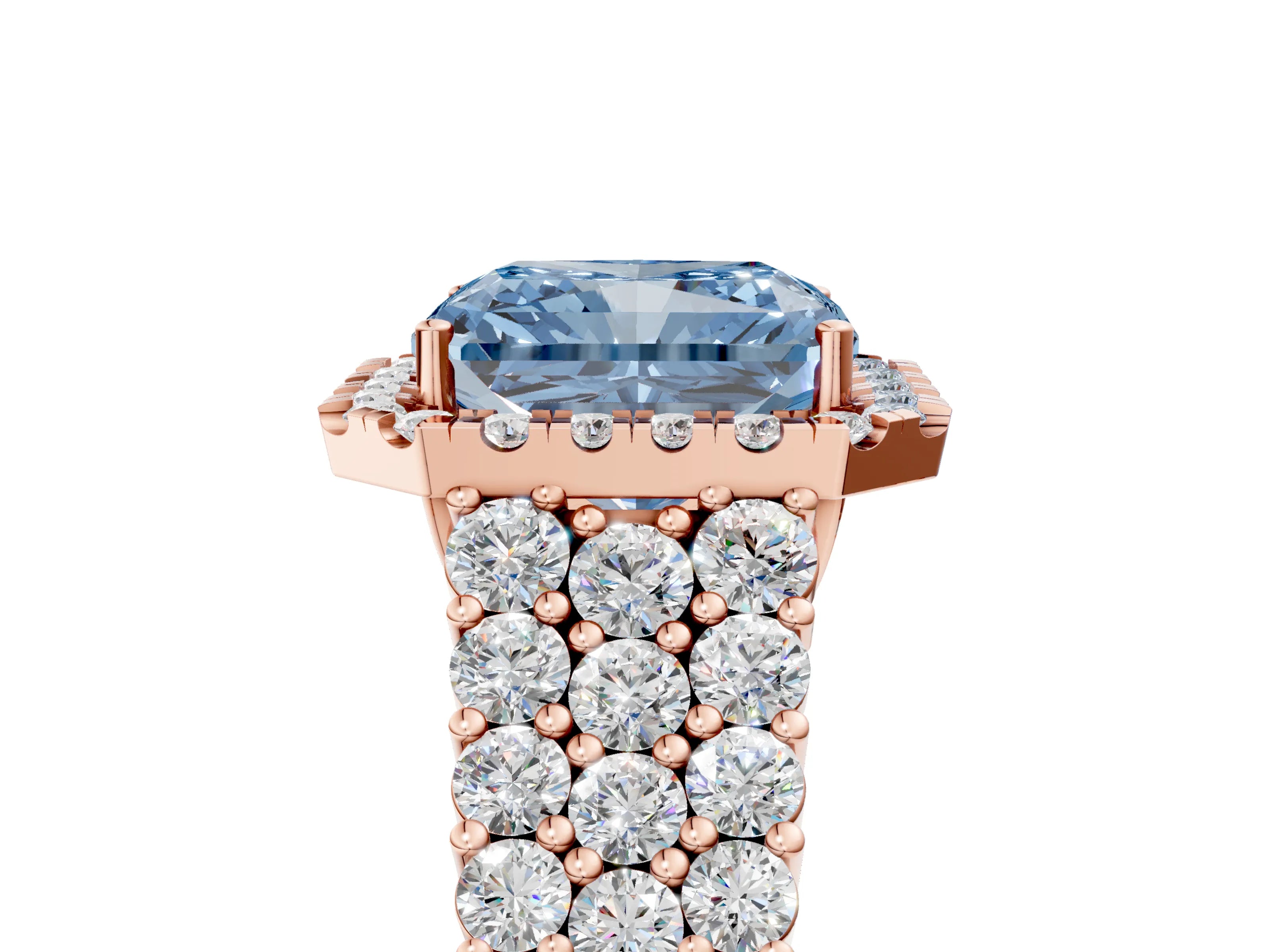 Rose gold Fancy Blue Radiant Cut Halo Pavé Diamond Engagement Ring with Split Shank and Four-Prong Setting_8