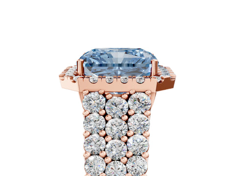 Rose gold Fancy Blue Radiant Cut Halo Pavé Diamond Engagement Ring with Split Shank and Four-Prong Setting_8