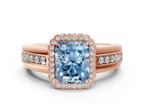 Rose gold Fancy Blue Radiant  Cut Halo Pave Band Four-Prong Ring_50