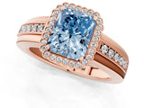 Rose gold Fancy Blue Radiant  Cut Halo Pave Band Four-Prong Ring_51