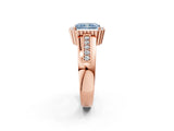 Rose gold Fancy Blue Radiant  Cut Halo Pave Band Four-Prong Ring_52