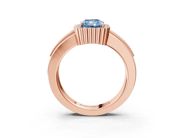 Rose gold Fancy Blue Radiant  Cut Halo Pave Band Four-Prong Ring