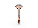 Rose gold Fancy Blue Radiant  Cut Halo Pave Band Four-Prong Setting Ring_22