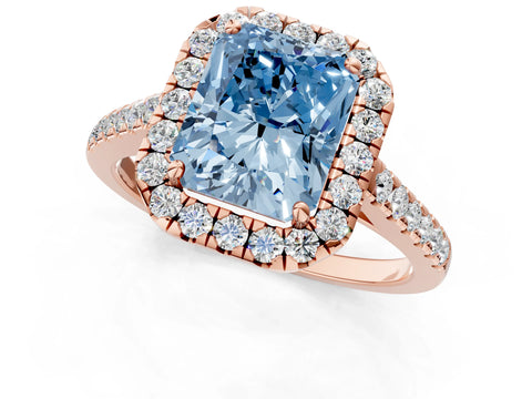Rose gold Fancy Blue Radiant Cut Halo Pave Diamond Engagement Ring with Four-Prong Setting_1