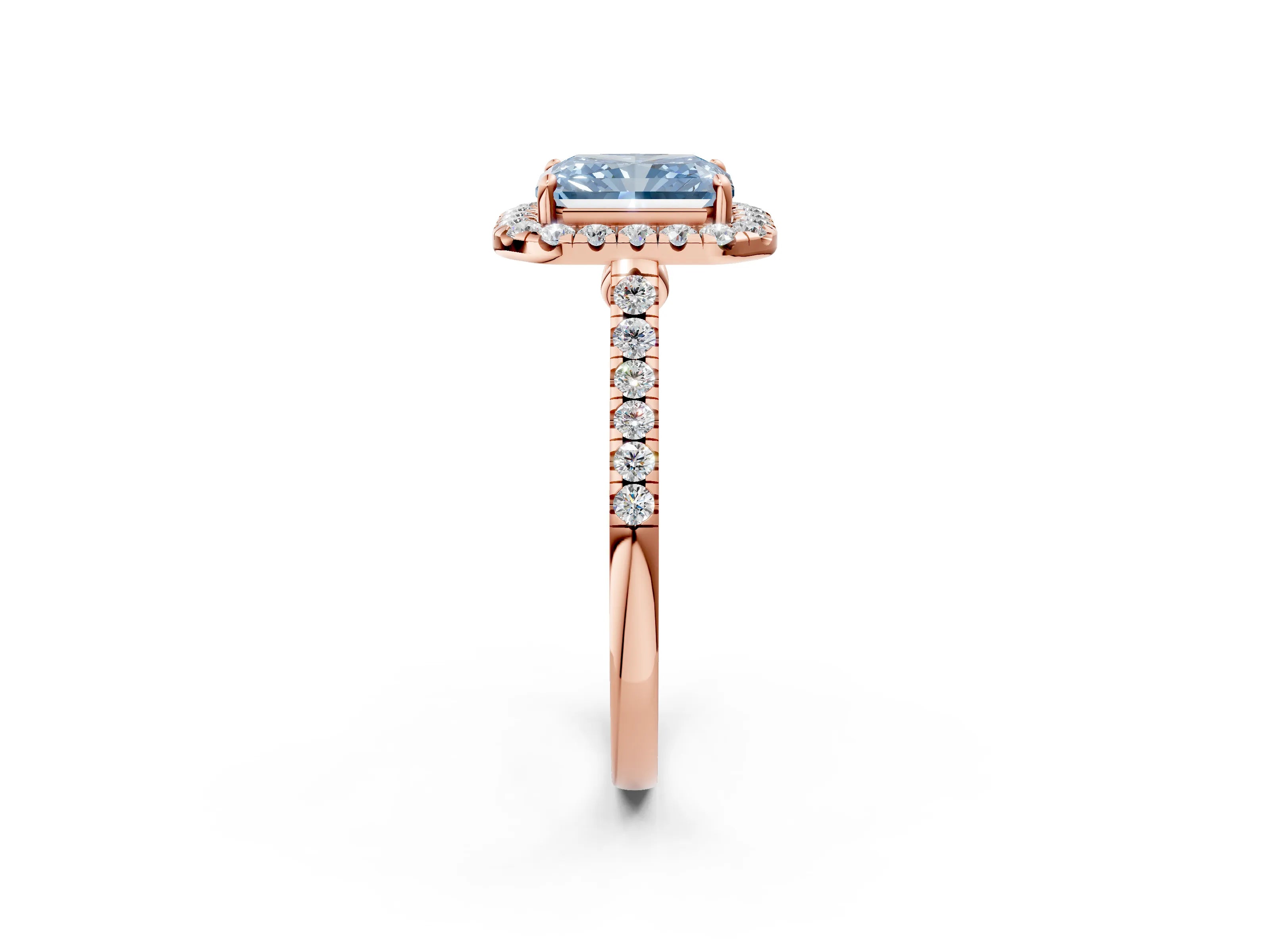 Rose gold Fancy Blue Radiant Cut Halo Pave Diamond Engagement Ring with Four-Prong Setting_2