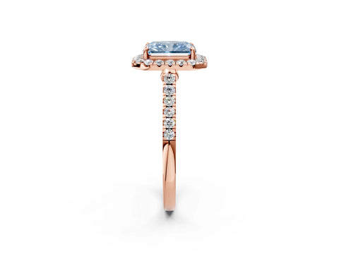 Rose gold Fancy Blue Radiant Cut Halo Pave Diamond Engagement Ring with Four-Prong Setting_2