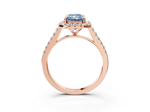 Rose gold Fancy Blue Radiant Cut Halo Pave Diamond Engagement Ring with Four-Prong Setting_3