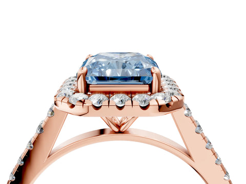 Rose gold Fancy Blue Radiant Cut Halo Pave Diamond Engagement Ring with Four-Prong Setting_4
