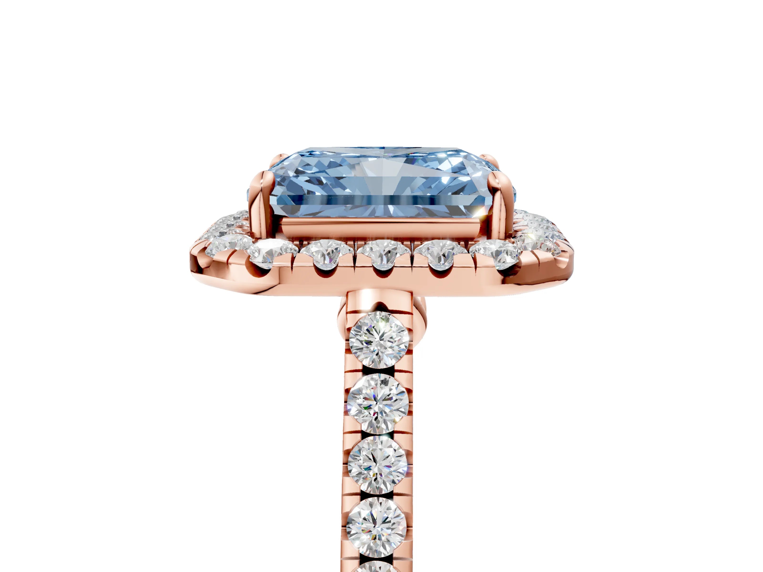Rose gold Fancy Blue Radiant Cut Halo Pave Diamond Engagement Ring with Four-Prong Setting_5