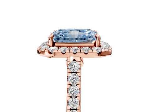Rose gold Fancy Blue Radiant Cut Halo Pave Diamond Engagement Ring with Four-Prong Setting_5