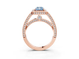 Rose gold Fancy Blue Radiant  Cut Halo Pave Split Shank Prong Setting Ring_35