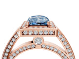 Rose gold Fancy Blue Radiant  Cut Halo Pave Split Shank Prong Setting Ring_36