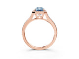 Rose gold Fancy Blue Radiant Cut Halo Round Diamond Pavé Band with Four-Prong Setting_6