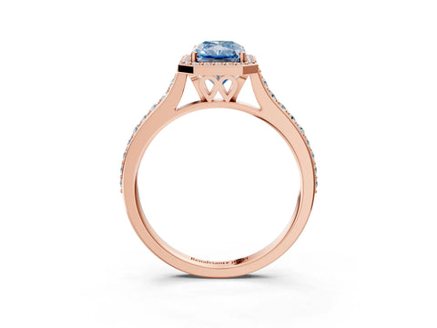 Rose gold Fancy Blue Radiant Cut Halo Round Diamond Pavé Band with Four-Prong Setting_6