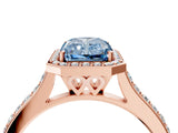 Rose gold Fancy Blue Radiant Cut Halo Round Diamond Pavé Band with Four-Prong Setting_7