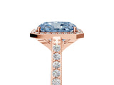 Rose gold Fancy Blue Radiant Cut Halo Round Diamond Pavé Band with Four-Prong Setting_8