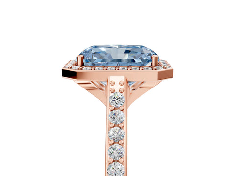 Rose gold Fancy Blue Radiant Cut Halo Round Diamond Pavé Band with Four-Prong Setting_8