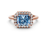 Rose gold Fancy Blue Radiant Cut Halo Round Diamond Solitaire Engagement Ring with Pave Band and Four-Prong Setting_12