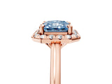 Rose gold Fancy Blue Radiant Cut Halo Round Diamond Solitaire Engagement Ring with Pave Band and Four-Prong Setting_17