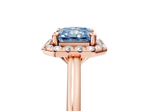 Rose gold Fancy Blue Radiant Cut Halo Round Diamond Solitaire Engagement Ring with Pave Band and Four-Prong Setting_17