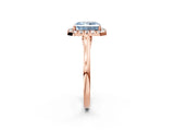 Rose gold Fancy Blue Radiant Cut Halo Round Diamond Solitaire Ring with Pavé Band and Four-Prong Setting_2