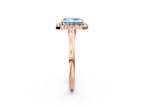Rose gold Fancy Blue Radiant Cut Halo Round Diamond Solitaire Ring with Pavé Band and Four-Prong Setting_2