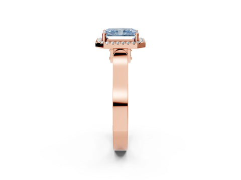 Rose gold Fancy Blue Radiant Cut Halo Round Diamond Twist Band with Four-Prong Setting_2