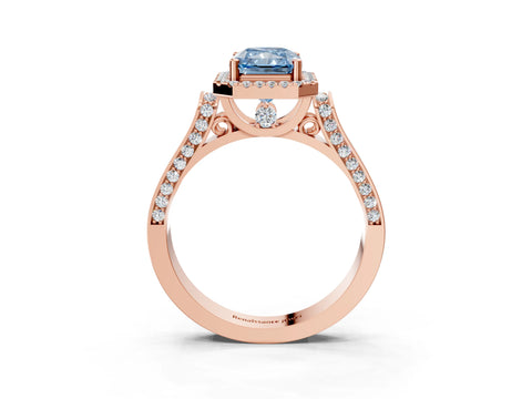 Rose gold Fancy Blue Radiant Cut Halo Round Diamond Twist Band with Four-Prong Setting_3